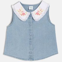 Miniklub Girls Blue Woven Embroidery Top and Tees-image-88