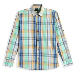 Cavio Boys Navy Cotton Chequered Shirt-image-41