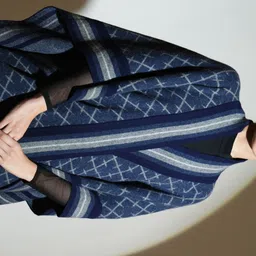 KHALEEJ Geometric Printed Woollen Longline Poncho-8