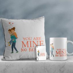 eCraftIndia Multicolor Ceramic Girl On Boys Back Print Cushion & Mug With Keychain Gift Set-34