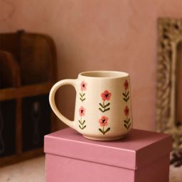 WEAVING HOMES White & Green Floral Printed Ceramic Glossy Mug With Gift Box-250 ml-17
