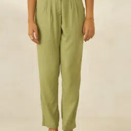 VIRGIO Olive Straight Fit Solid Trousers-picture-9