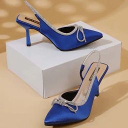 Flat N Heels Women's Blue Sling Back Stilettos-21