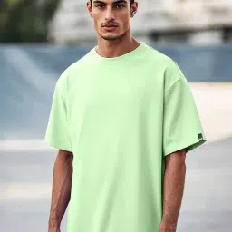 Bewakoof Jade Lime Solid Relaxed Fit T-Shirt-picture-43