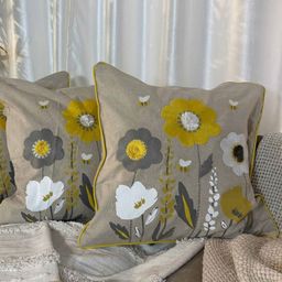 LUSHLYF Grey & Yellow 3 Pieces Blooming Meadow Tufted Cushion Cover-53