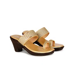 BIG BIRD FOOTWEAR Women Embellished Party PU Block Sandals-image-2