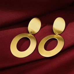 Yellow Chimes Gold Plated Circular Brass Drop Earrings-18