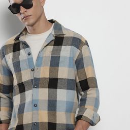 The Indian Garage Co Pure Cotton Checked & Textured Relaxed Fit Casual Shirt-image-96