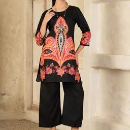 Sangria Printed Round Neck Tunic & Trousers Co-Ords-image-99