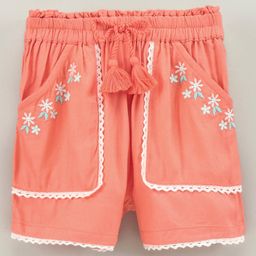 Babyoye Cotton Shorts Floral Embroidery - Coral-image-76