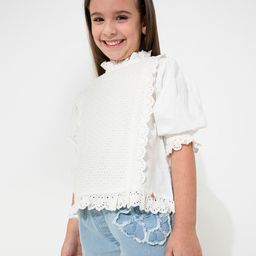 Cherry Crumble By Nitt Hyman Three Fourth Sleeves Schiffli Detail Top - White-picture-35