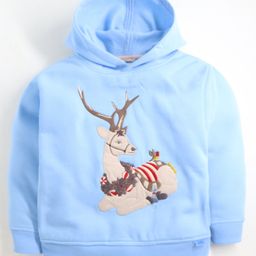 Cherry Crumble By Nitt Hyman Full Sleeves Deer Patched Fleece Hooded Sweatshirt- Blue-image-76