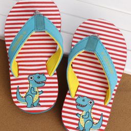 Cute Walk by Babyhug Casual Slip On Stripes Flip Flops with Dino Print - Red-picture-27
