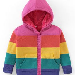 Babyhug 100% Acrylic Knit Full Sleeves Front Open Hooded Striped Sweater - Multicolour-picture-28