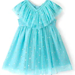 Babyhug Sleeveless Frock with Heart Foil Print - Blue-picture-13