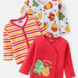 Babyhug 100% Cotton Front Open Vest Stripes and Fruits Print Pack of 3 - Red White and Yellow-picture-10