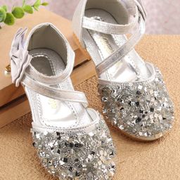 Babyoye Bellies with Velcro Closure & Bow Applique - Silver-image-91