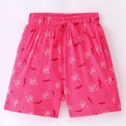 Doreme Single Jersey Knit Knee length Shorts With Heart & Text Print-  Pink-picture-23