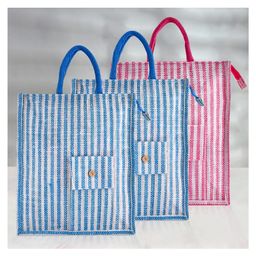 Kuber Industries Shopping Bag  Jute Carry Bag  Zipper Grocery Bag with Handle  Reusable Shopping Bag  Carrying Bag With Front Pocket  Lining-Grocery Bag  Medium  Pack of 3  Multi-87