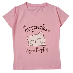 Snowflakes Half Sleeves Cat Printed Tee - Pink-picture-33