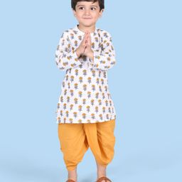 Babyhug Cambric Full Sleeves Floral Printed  Kurta & Dhoti Set - Off White-image-48