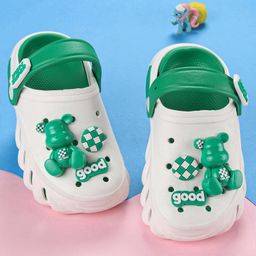 Oh! Pair Back Strap Closure Clogs With Teddy Applique- Green-picture-20