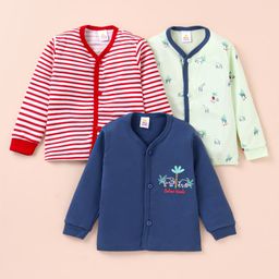 Mini Donuts Full Sleeves Front Open Vests with Stripes & Animals Print  Pack Of 3 - White Blue & Green-image-25
