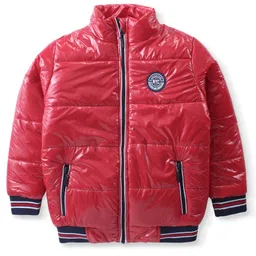 Pine Kids Full Sleeves Padded Bomber Jacket with Badge Applique - Red-picture-7