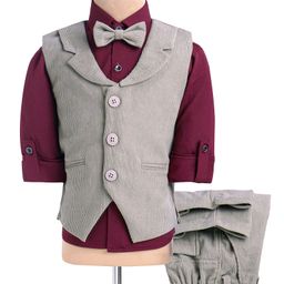 Robo Fry Knit Full Sleeves Solid Colour3 Piece Party Suit - Maroon & Beige-image-5