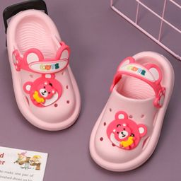 Yellow Bee Bear Applique Detailed Clogs - Pink-image-0