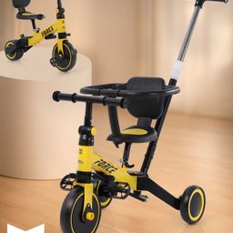 fab n funky 7 in 1 Folding Stroller Tricycle With Lightweight Easy Fold Compact Push Stroller - Yellow-picture-2