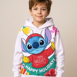 Pine Kids Disney Terry Knit Full Drop Shoulder Sleeves Hooded Oversized Sweatshirt with Front & Back Stitch Print - White-image-88