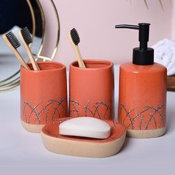 Voncasa Orange Ceramic Bathroom Collection - Cylindrical, Square, & Rectangular Shapes (450 ml)-14