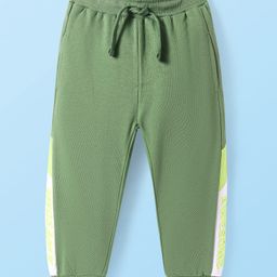 Babyhug Cotton Knit Full Length Cut & SewLounge Pant with Text Print - Olive Green-image-37