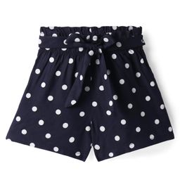 CrayonFlakes Rayon Polka Dots Printed Shorts With Bow Applique Detailed Attached Belt - Navy Blue-image-77
