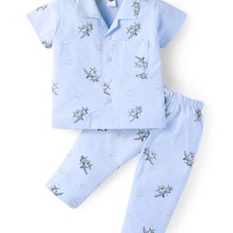 Teddy Sinker Knit Half Sleeves Night Suit with HelicopterPrint - Light Blue-image-52