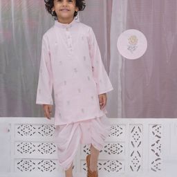 Little Bansi Cotton Full Sleeves Floral Embroidered Dhoti Kurta Set - Pink-picture-27
