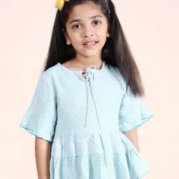 Kiddopanti Half Sleeves Chevron Printed Top - White & Green-picture-9