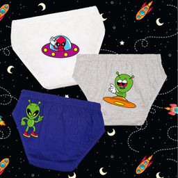 NUSYL Cotton Pack Of 3 Space Theme Printed Briefs - White Grey & Royal Blue-image-93