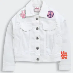 Barbie by Tiny Girl Mattel Featuring Full Sleeves Good Vibes Only & BarbiePrinted Jacket - Off White-picture-3