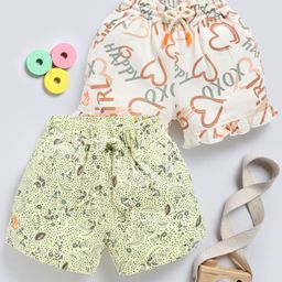 Biskid Sinker Pack Of 2 Floral & Hearts Printed Shorts - Beige Brown & Lemon-image-64