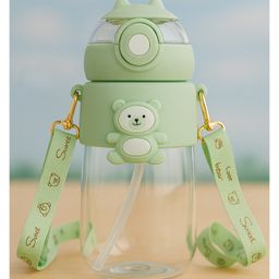 KIDS BASIC Water Bottle Sipper with Bear Design Adjustable Shoulder Strap, Clear BPA Free Plastic Sipper- 850 ml - Green-image-96