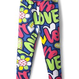 Pine Kids Cotton Lycra Knit Full Length Leggings With Love Print - Multicolor-picture-4