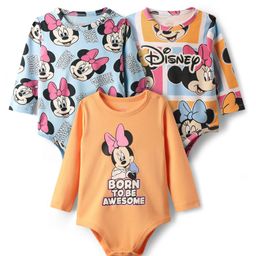 Babyhug Disney Interlock Knit Full Sleeves Onesies with Minnie Mouse & Family Graphics Pack of 3 - Orange & Blue-image-98