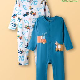 Babyoye 100% Cotton Interlock Knit with Eco Jiva Finish Full Sleeves Rompers with Vehicle Print Pack of 2 - Blue & Light Blue-image-8