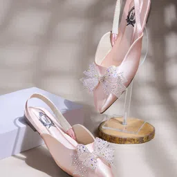 Shoetopia Sequins Embellished Bow Designed Mule Sandals - Pink-picture-10