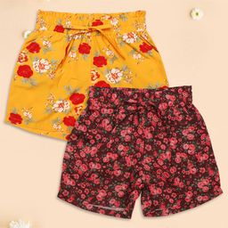 Cutecumber Pack Of 2 Floral Printed Shorts - Yellow & Rust-image-38