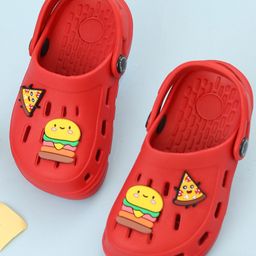 Yellow Bee Solid Perforated Slingback Clogs With Pizza & Burger Charms - Red-picture-38