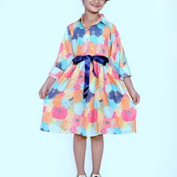 TILISM  girls Printed regular Sleeve shirt collar Fit & Flare Midi Dress-image-8