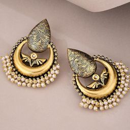 Anouk German Silver Plated Artificial Beaded Crescent Shaped Chandbalis-5